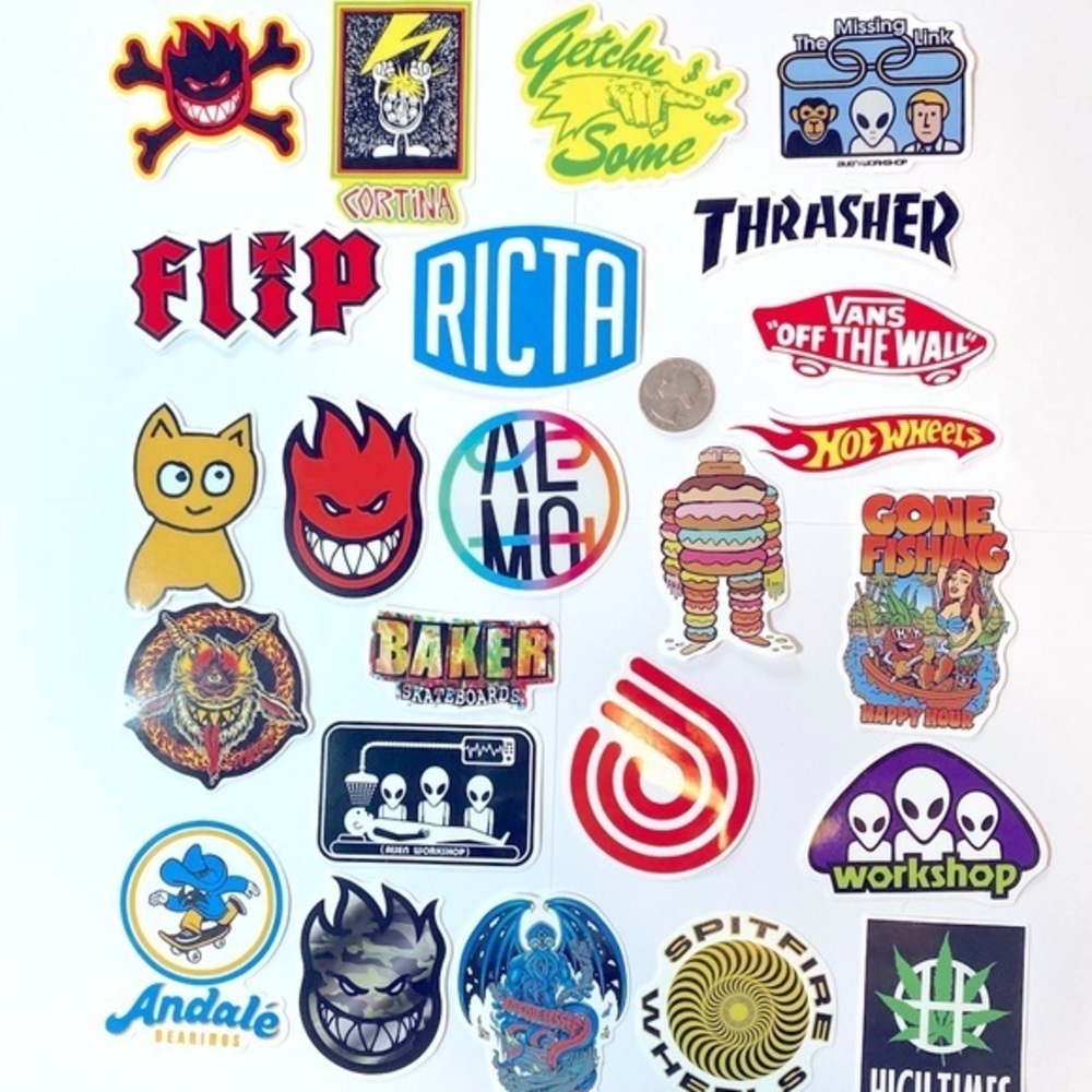 24 Vinyl skateboarding stickers